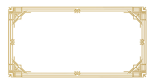 Elegant gold art deco corner frame border with geometric lines and luxury vintage design on a white background.