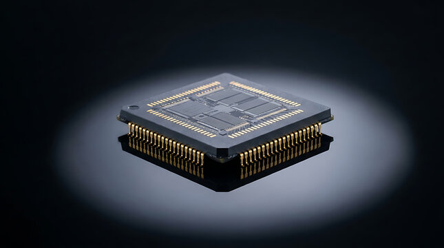 Advanced electronic microchip showcasing intricate circuitry and cutting-edge technology for next-generation computing and data processing