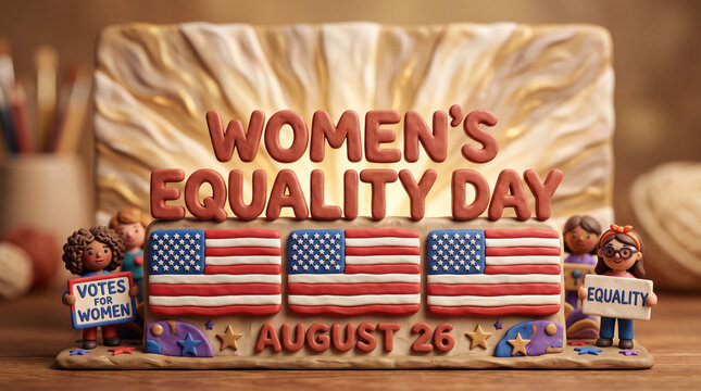 Womens equality day august 26 clay figures voting for women american flags concept.