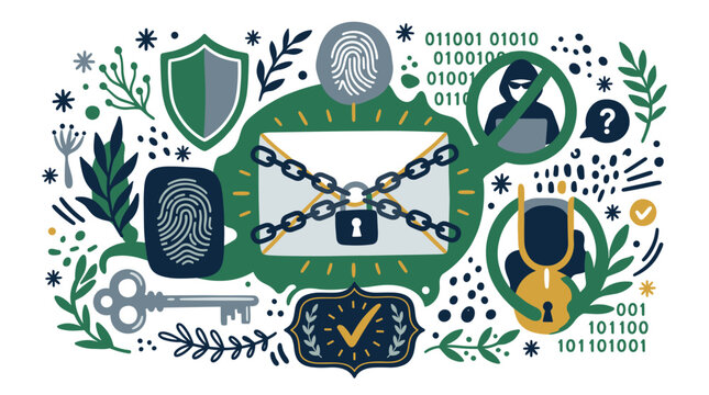 Security and privacy vector icons with padlock, shield and fingerprint for cybersecurity design in modern flat illustration