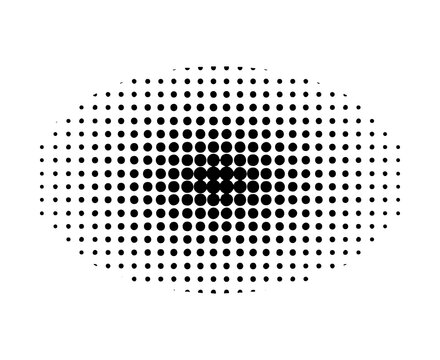 Black halftone dot pattern in an oval shape with gradient effect