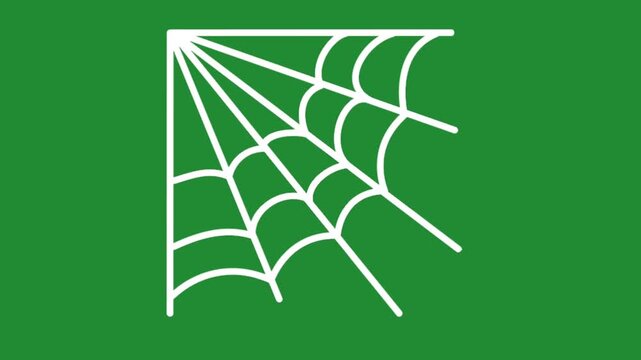 White spider web corner graphic element animation on a green screen chroma key background