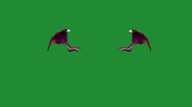 Dark demon or bat wings flapping on a green screen chroma key background 3d animation asset