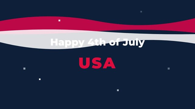 Happy independence day celebration with dynamic wave motion animation for fourth of july background in usa flag colors.