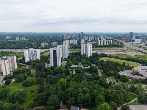 High-rise residential buildings and Highway 401 in North York