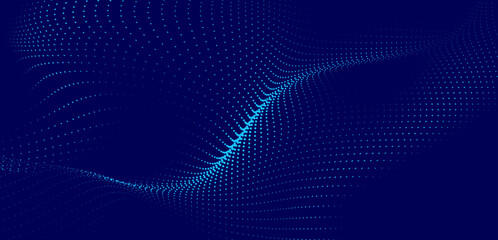 Abstract blue dotted wave on dark background with flowing particle mesh technology vector illustration © gd-house