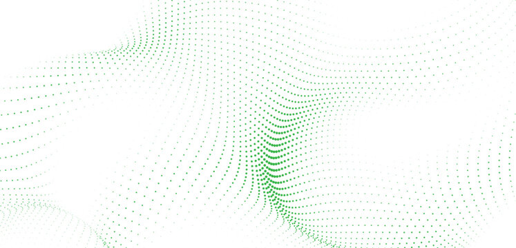 Abstract green dotted wave with flowing particle mesh and futuristic technology background vector illustration