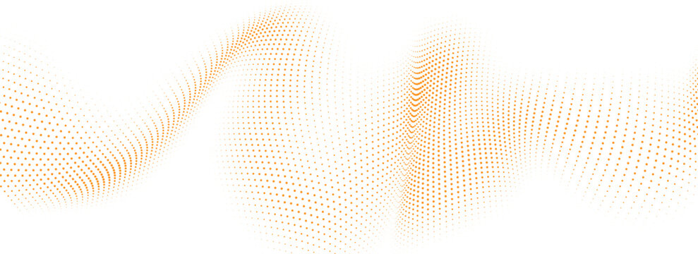 Abstract orange dotted wave with flowing particle mesh and digital technology background vector illustration