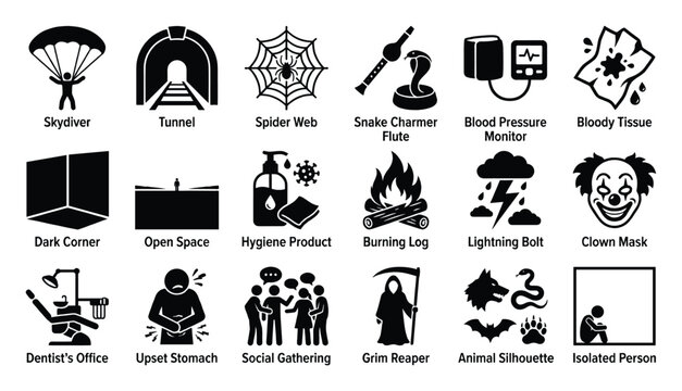 Set of phobia and health related pictograms for various uses