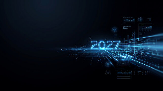 Futuristic Digital Design Representing Data and Technology for 2027