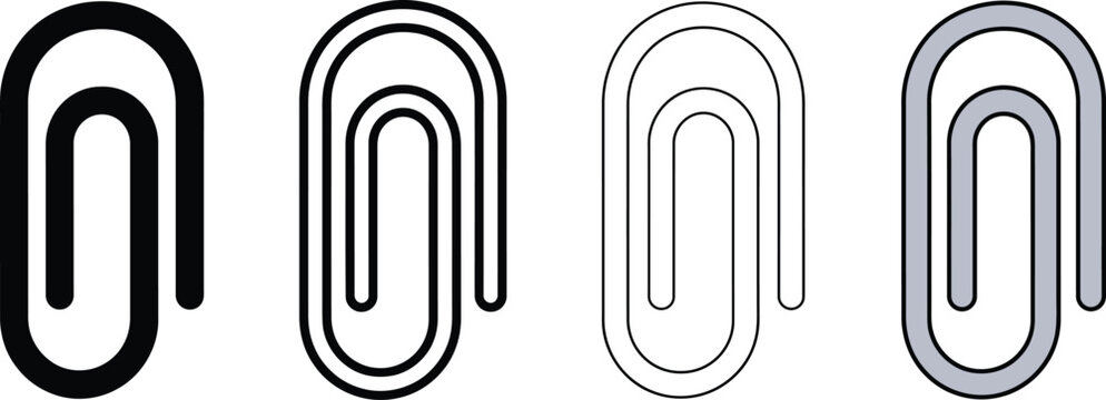 Paper Clip Icon Collection for Office Stationery and Document Attachment in Solid, Outline and Modern Flat Styles