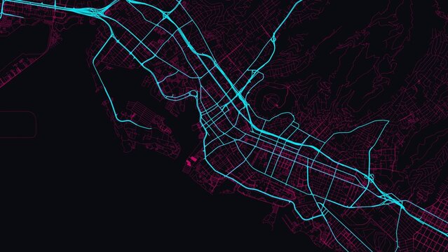 4K Cyberpunk Neon City Street Map of Honolulu, USA &mdash; High Resolution Road Network Poster