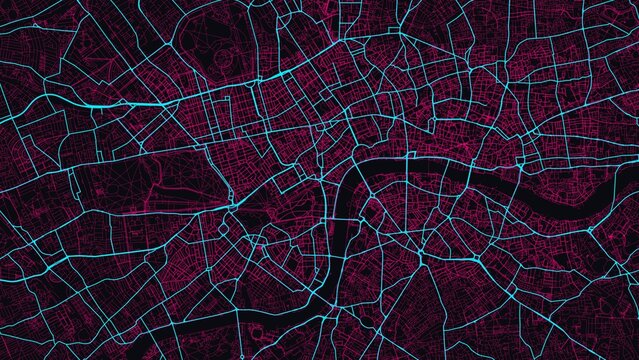 4K Cyberpunk Neon City Street Map of London, United Kingdom &mdash; High Resolution Road Network Poster