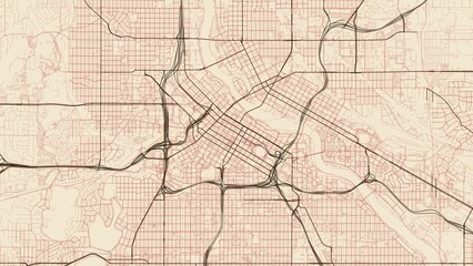 Obraz premium 4K Vintage Antique Sepia City Street Map of Minneapolis, USA — High Resolution Road Network Poster