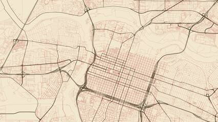 Obraz premium 4K Vintage Antique Sepia City Street Map of Sacramento, USA — High Resolution Road Network Poster