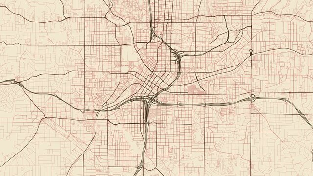 4K Vintage Antique Sepia City Street Map of Atlanta, USA &mdash; High Resolution Road Network Poster