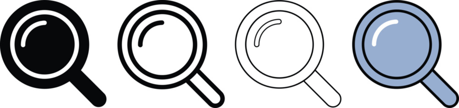 Magnifying Glass Search Icon Collection for Discovery in Solid, Outline and Modern Flat Styles