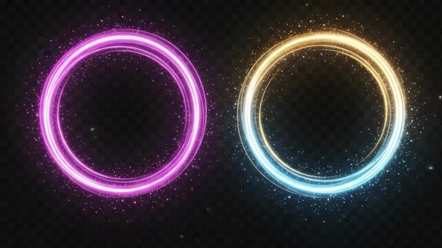 Glowing neon circular light frames with sparkles