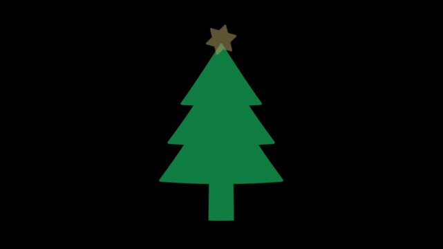 Minimal green Christmas tree with gold star video animation on a black background for holiday winter project