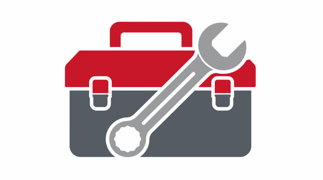 Red toolbox with large wrench for repair services.