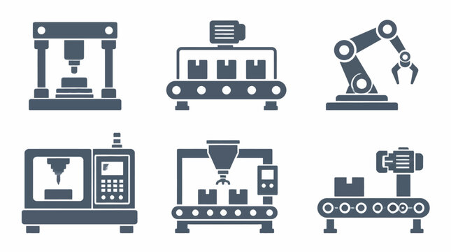 Industrial manufacturing and assembly line icon set.