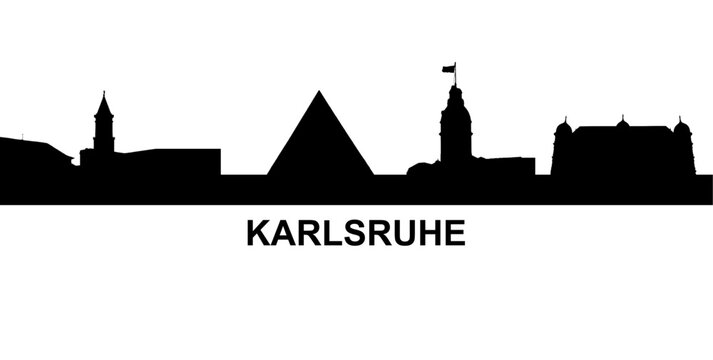 Karlsruhe Skyline Silhouette with Urban Landmarks &ndash; Baden-W&uuml;rttemberg Germany Cityscape Vector Illustration with Text