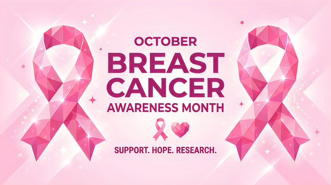 Breast cancer awareness month illustration with pink ribbons heart and sparkling elements for campaigns