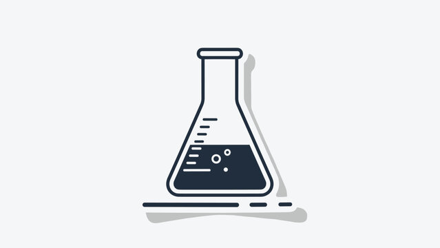 Laboratory glassware icon features an Erlenmeyer flask filled with a dark liquid and bubbles, representing science experiments and chemical research.