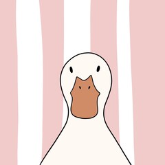 Doodle-style retro poster featuring a goose against a background of pale pink stripes  an illustration for a greeting card. © Alice