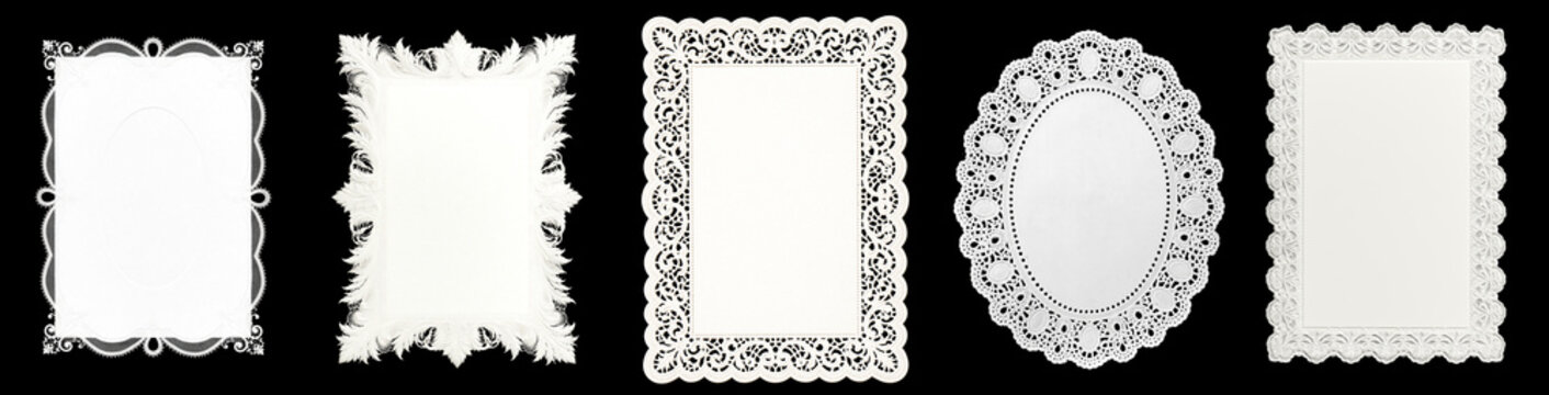 set of paper and lace doily white oval rectangular frame