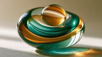 Obraz premium Layered glass rings in teal and amber spiral abstract