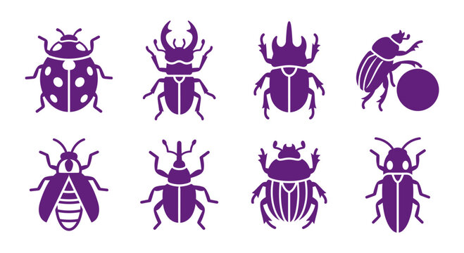 Collection of Diverse Insect Silhouettes in Purple
