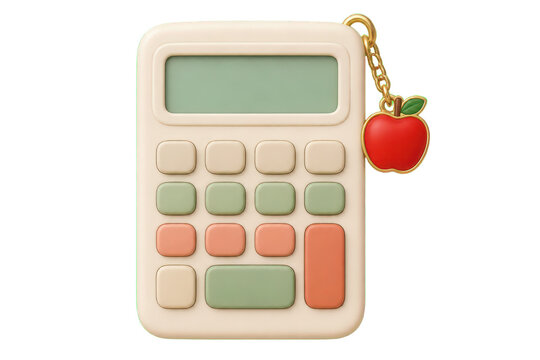Pastel calculator with apple keychain charm