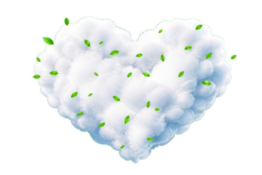 Fluffy white cloud with floating green leaves