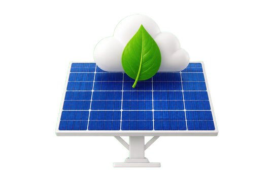 Solar Panel with Leaf and Cloud Icon