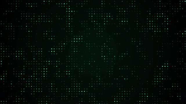 4K Abstract cyber green dot matrix background loop. Futuristic technology data grid animation.