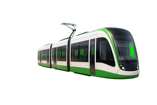 Modern green and white tram vehicle