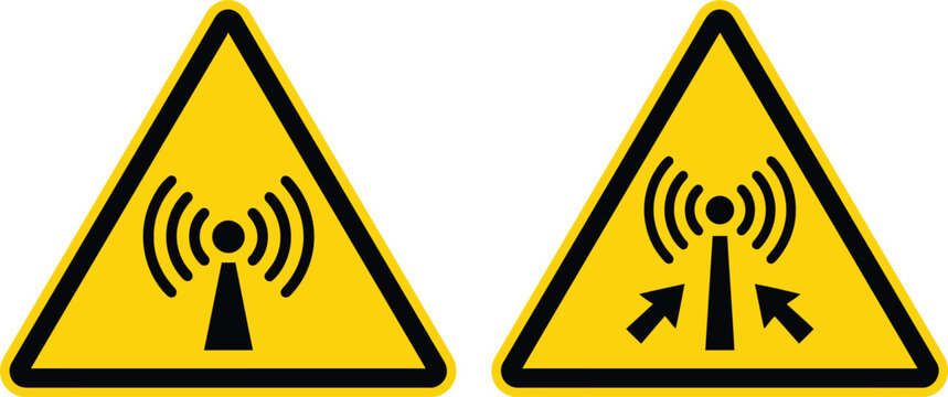 Non-Ionizing Radiation Danger Signs - Electromagnetic Hazard Warning Vector Icons.