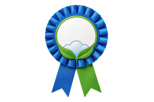 Blue and green rosette ribbon with leaf and cloud motif