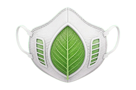 White respirator mask with green leaf filter