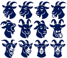Fototapeta premium Set of goat head icons with various expressions and sunglasses, cool looking