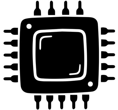 Black and white central processing unit microprocessor microchip icon