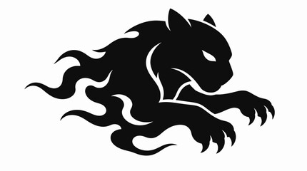 Prowling panther silhouette with dynamic flame-like trail. © r.siti88