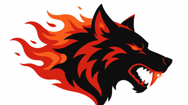 Black wolf head mascot with orange flame mane.