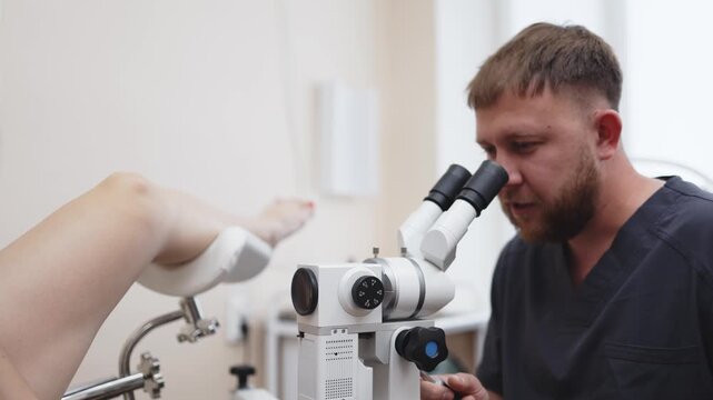 Colposcopy examination performed in a modern gynecology office. Concept women's wellness, cervical health, gynecological care, medical examination, preventive medicine.