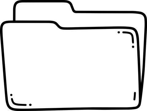 Hand-drawn monoline file folder with a tab and rounded corners, black outline icon isolated on a white background.