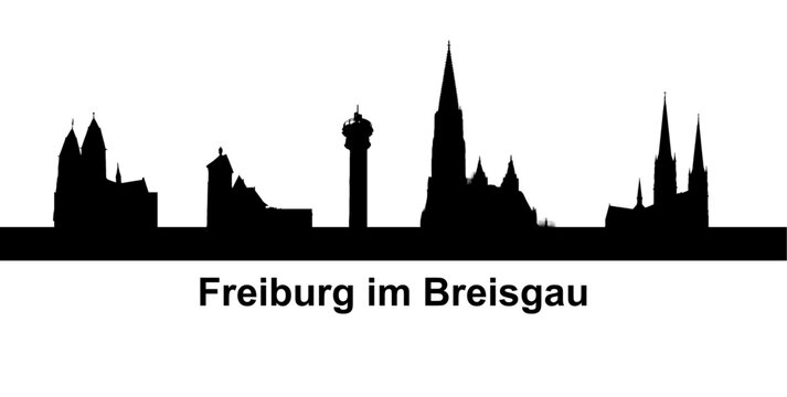 Freiburg im Breisgau Skyline Silhouette with Urban Landmarks &ndash; Baden-W&uuml;rttemberg Germany Cityscape Vector Illustration with Text