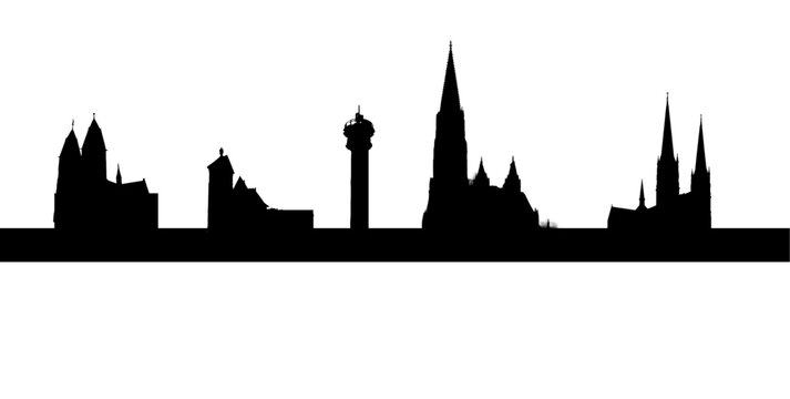 Freiburg im Breisgau Skyline Silhouette with Urban Landmarks &ndash; Baden-W&uuml;rttemberg Germany Cityscape Vector Illustration