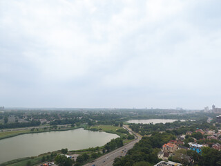 Fototapeta premium Flushing meadows corona park lakes aerial view