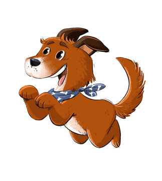 Perro marr&oacute;n saltando de alegr&iacute;a, ilustraci&oacute;n infantil